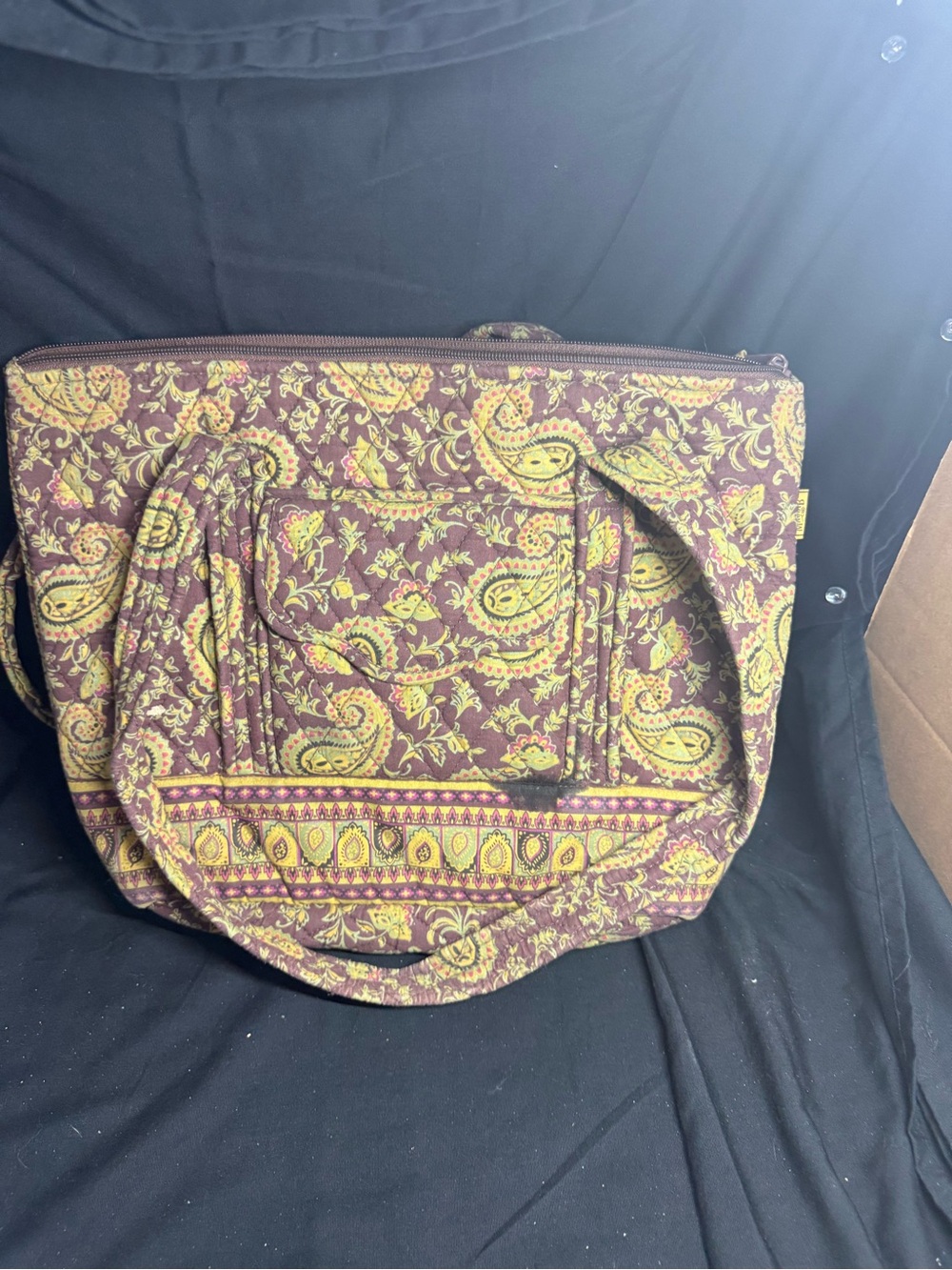 Maggi B Quilted Paisley Shoulder Tote Purple Olive Floral Zip Bag